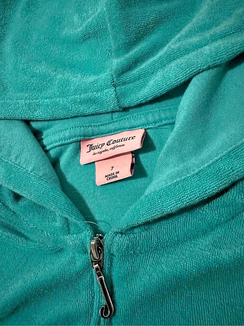 Juicy Couture Girls Size 7 Y2K Rhinestone Terry Zip Hoodie Turquoise - Picture 5 of 5